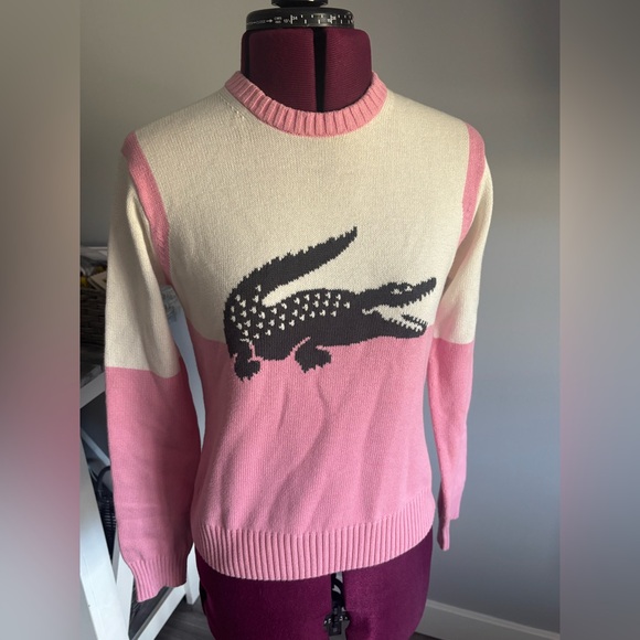 Lacoste Sweaters - Lacoste Pink and Cream Sweater with Crocodile Logo- size 40
